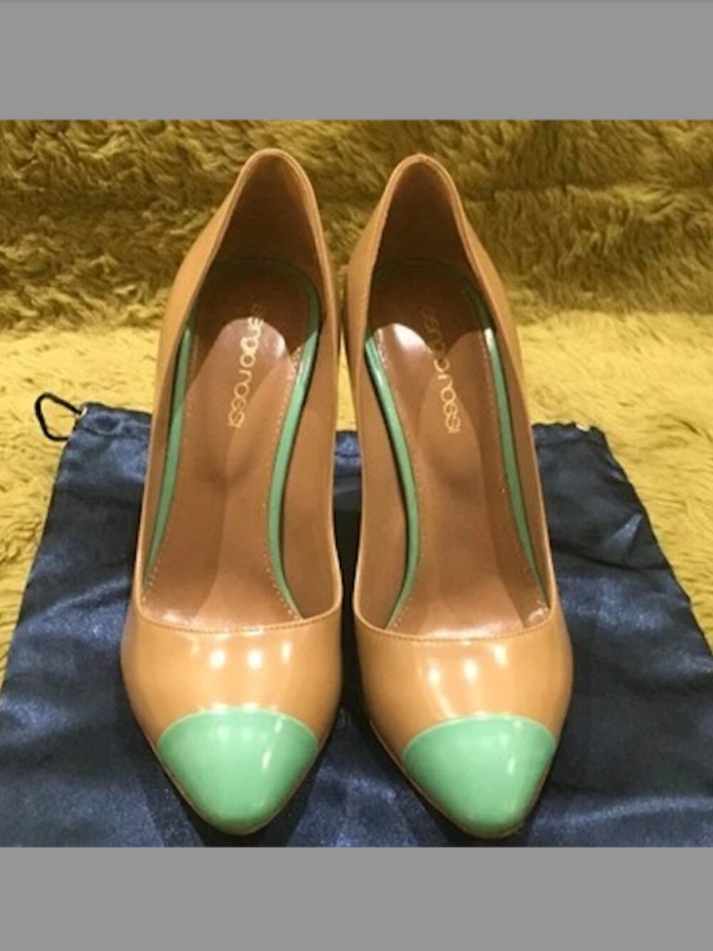 New Sergio Rossi Tan and Turquoise Toecap Pumps SZ 36.5 - Picture 2 of 7